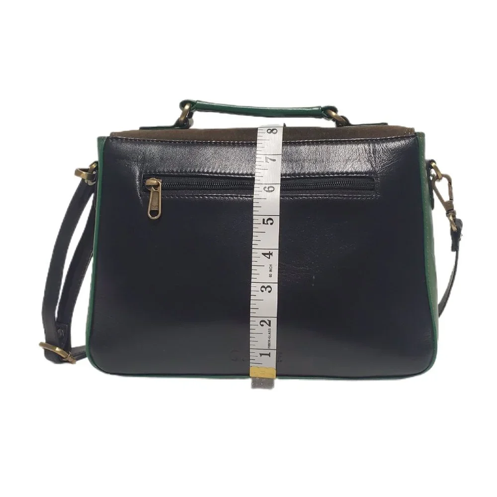 AuGre France Crossbody Bag Green & Black Leather Top Handle 2 Section Satchel - Picture 11 of 14
